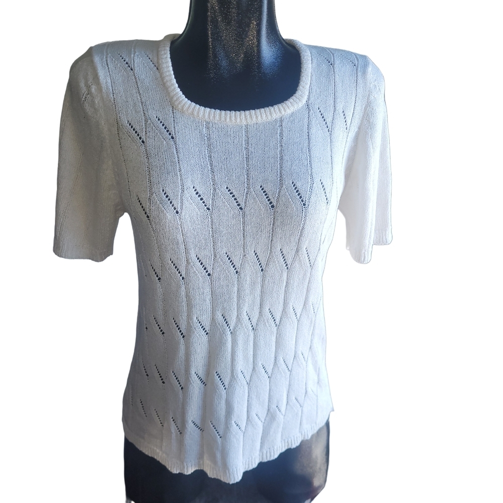 Vintage 90's Tradition White Knit Short Sleeve Light Sweater Size 12